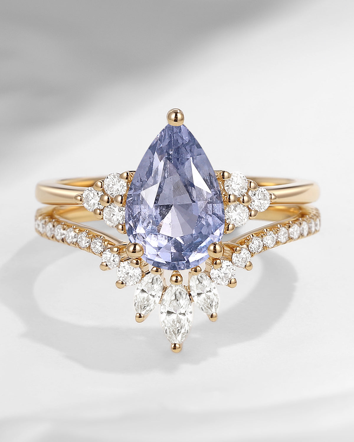 Pear Shaped Natural Spinel Classic Cluster Engagement Ring Set 2pcs - Vivian