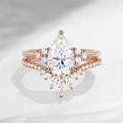1.5ct Pear Shaped Classic Cluster Moissanite Engagement Ring Set 2pcs - Vivian