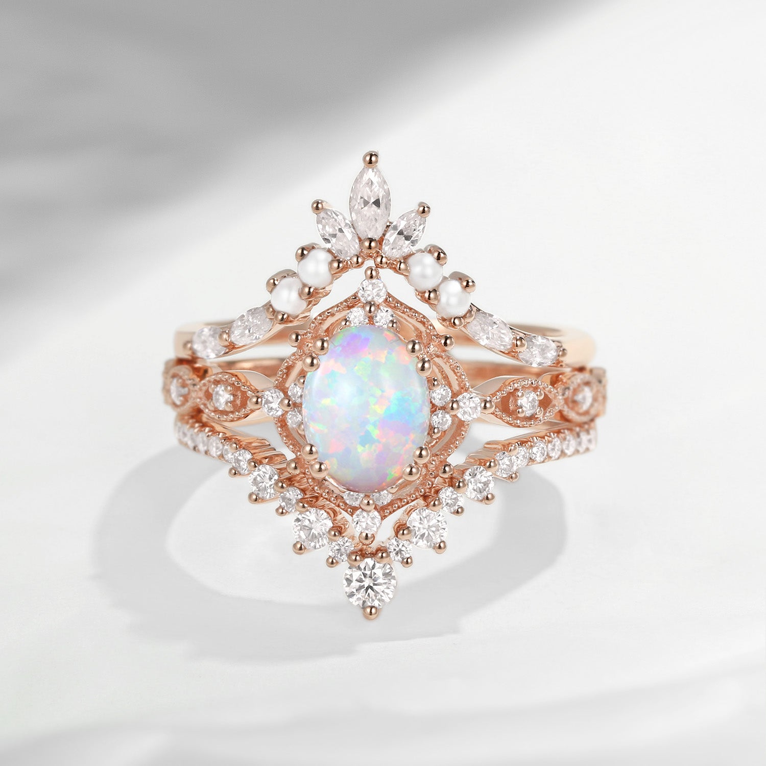 1.5ct Oval Cut Vintage Inspired Lab Opal Pearl Set 3pcs