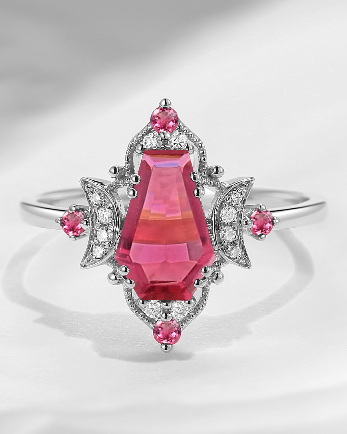 Crescent Moon|Unique Coffin Pink Tourmaline ‘Evermore' Engagement Ring