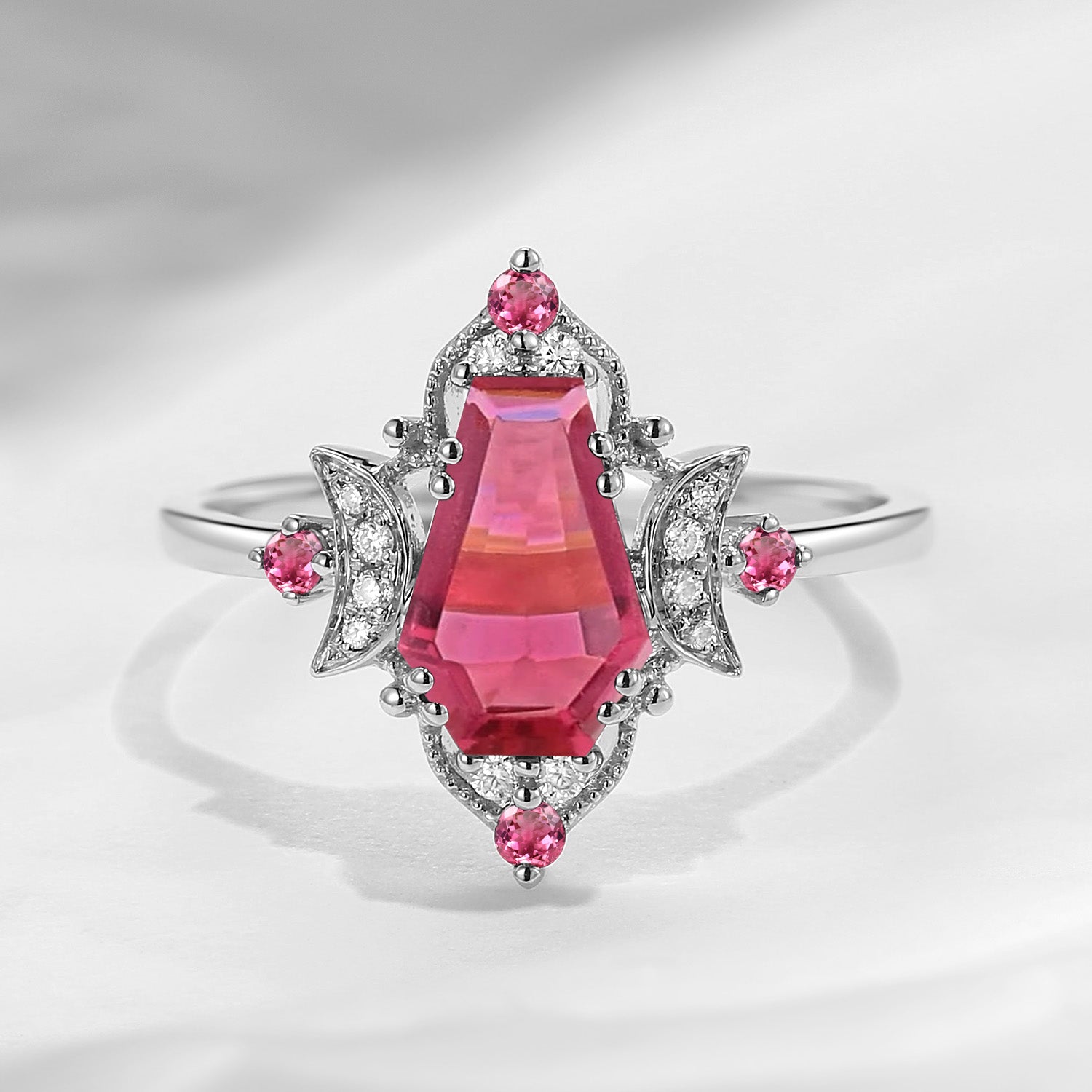 Crescent Moon|Unique Coffin Pink Tourmaline ‘Evermore' Engagement Ring