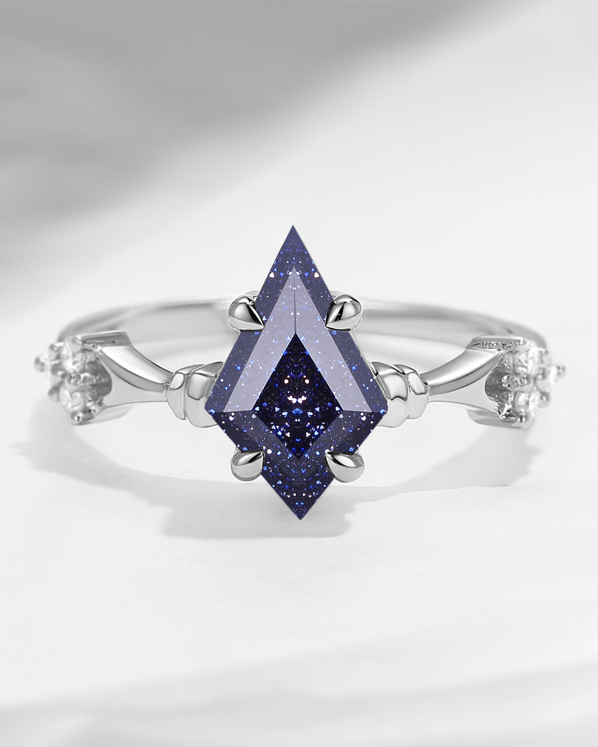 Vintage Inspired Kite Cut Blue Sandstone Engagement Ring