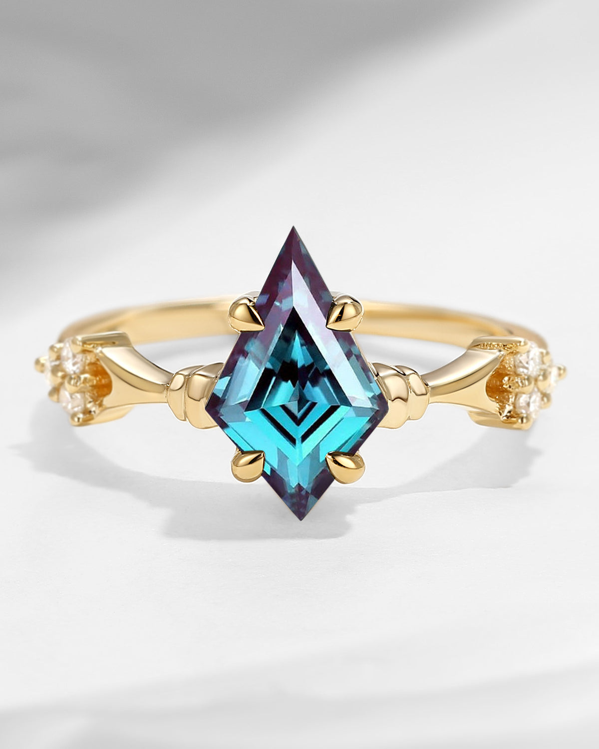 Vintage Inspired Kite Cut Lab Alexandrite Engagement Ring