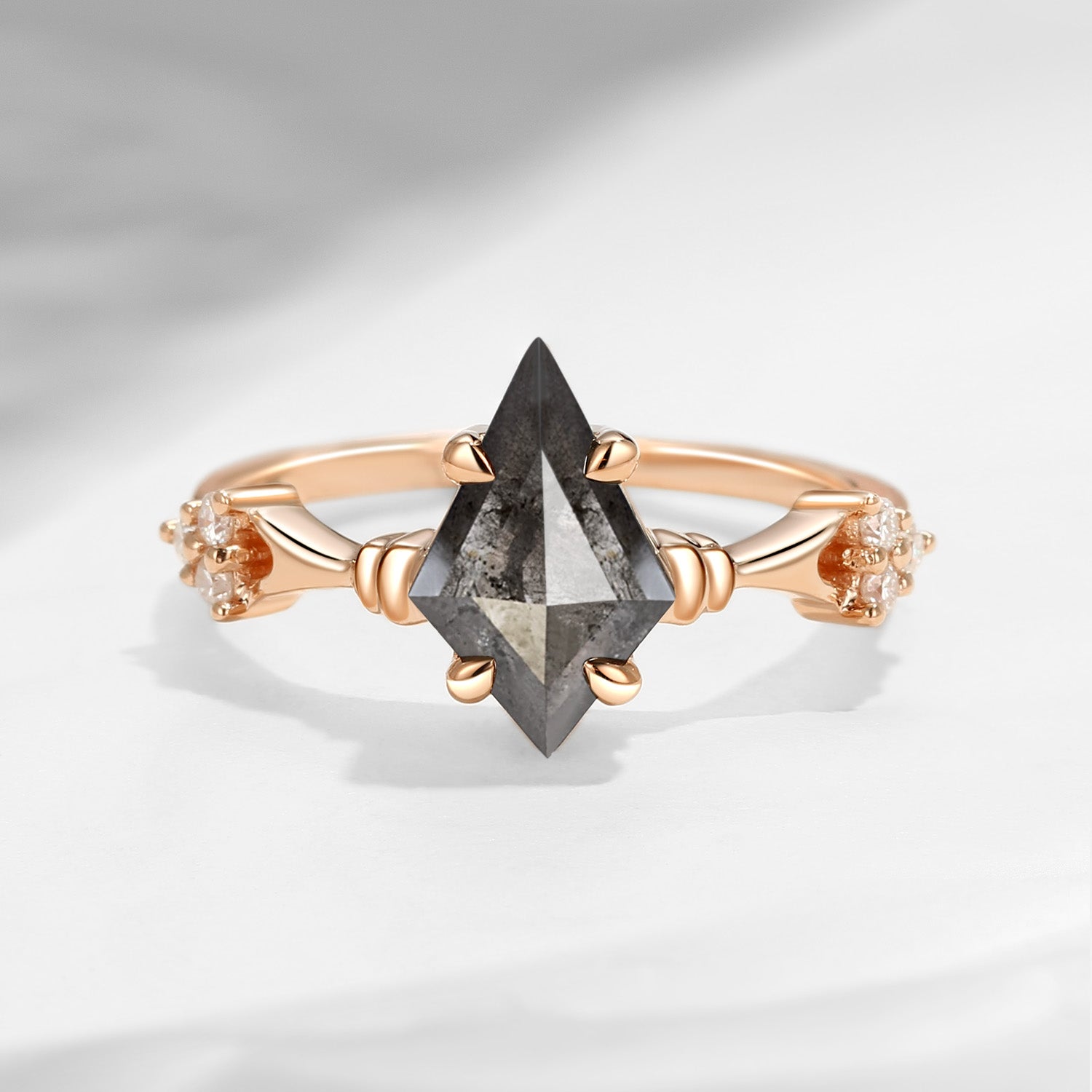 In Stock | Vintage Inspired Kite Cut Salt and Pepper Diamond Engagement Ring