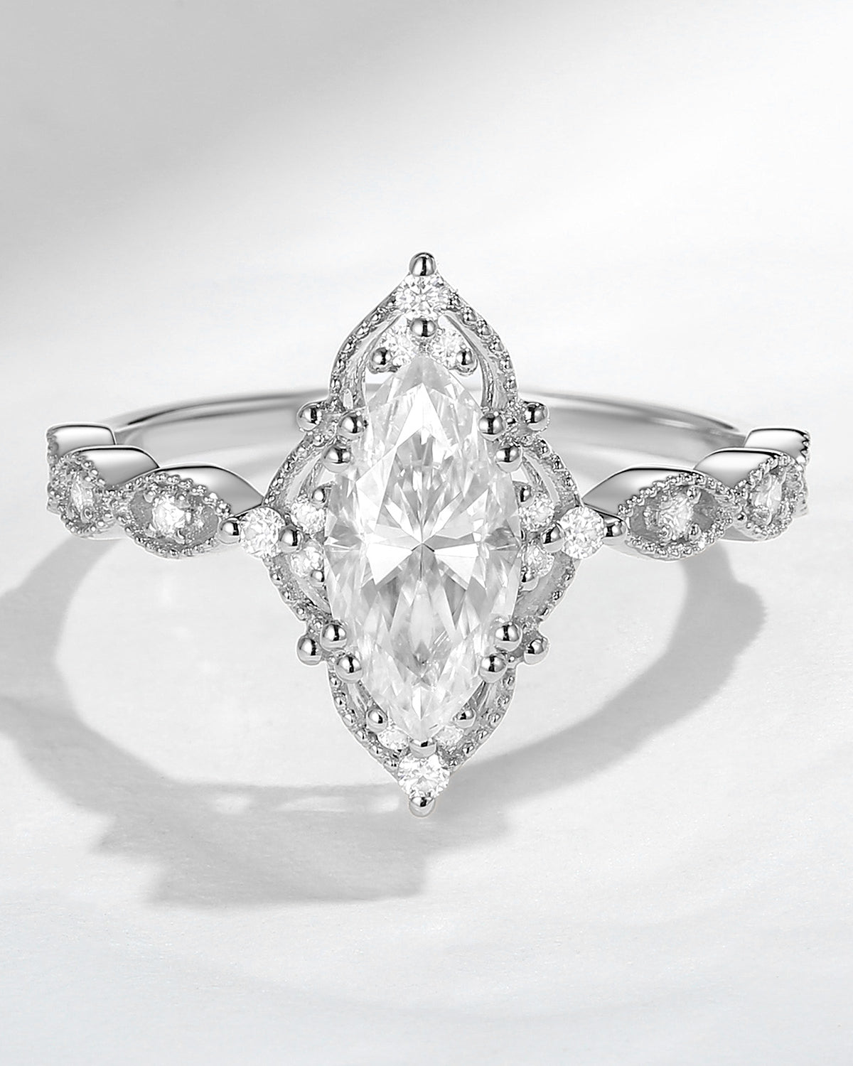 2.5ct 18K Unique Marquise Moissanite Engagement Ring