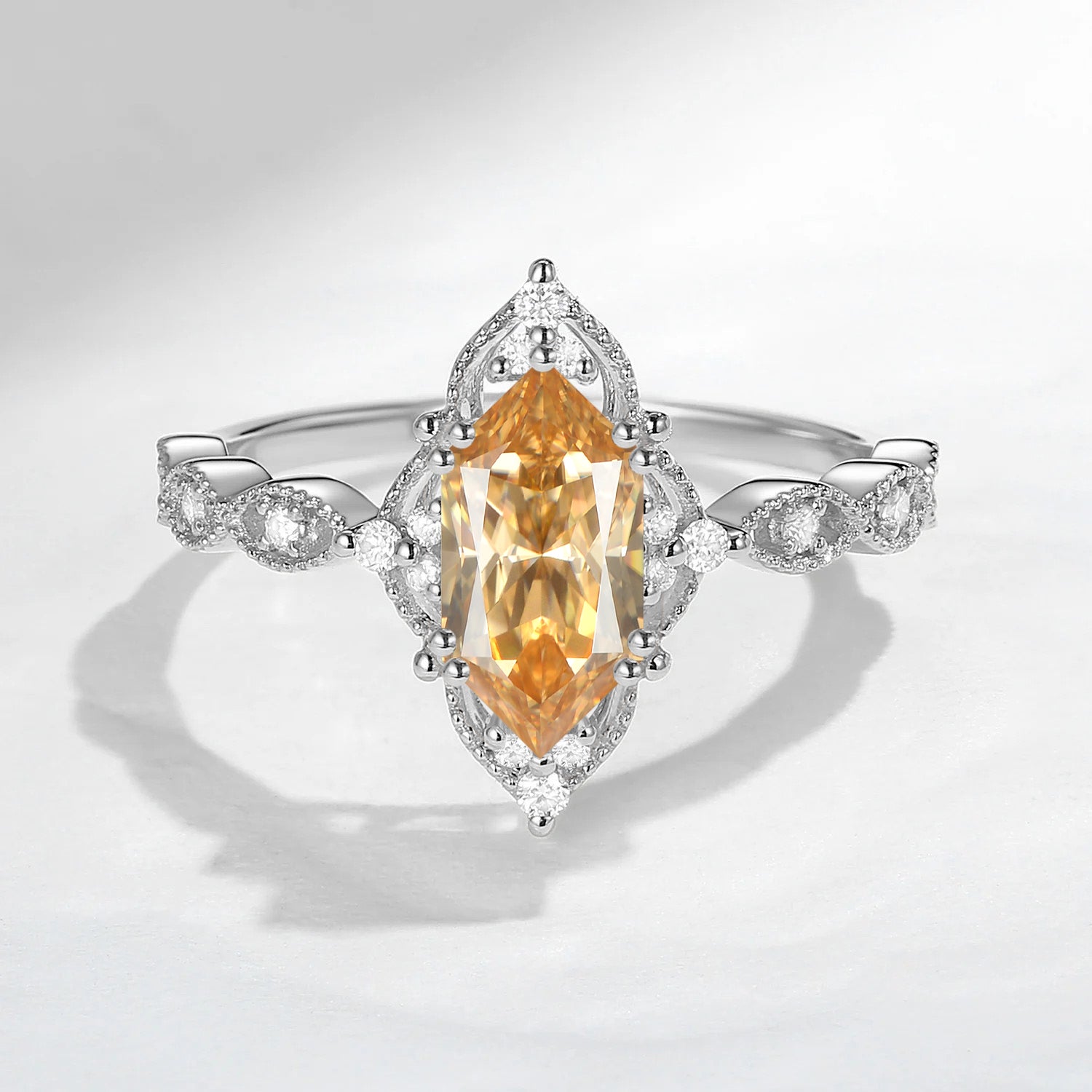 Vintage Inspired - 18K Dutch Marquise Cut Champagne Moissanite Vintage Marquise Engagement Ring