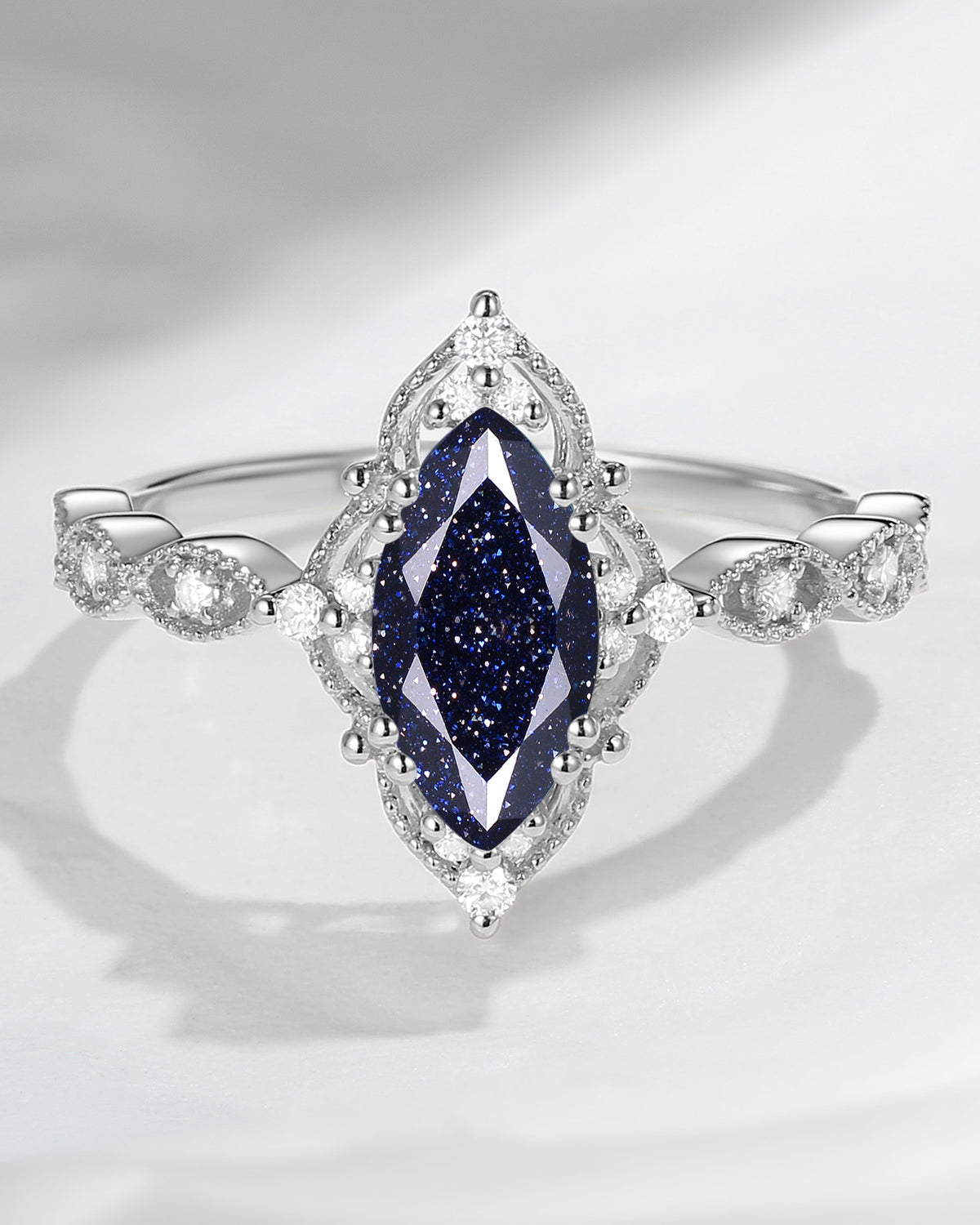 18K Unique Marquise Blue Sandstone Vintage Inspired Engagement Ring