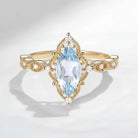 18K Unique Marquise Aquamarine Vintage Inspired Engagement Ring
