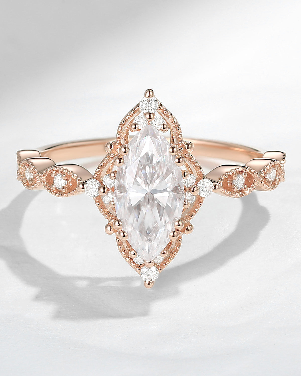 18K Unique Marquise Moissanite Vintage Inspired Engagement Ring