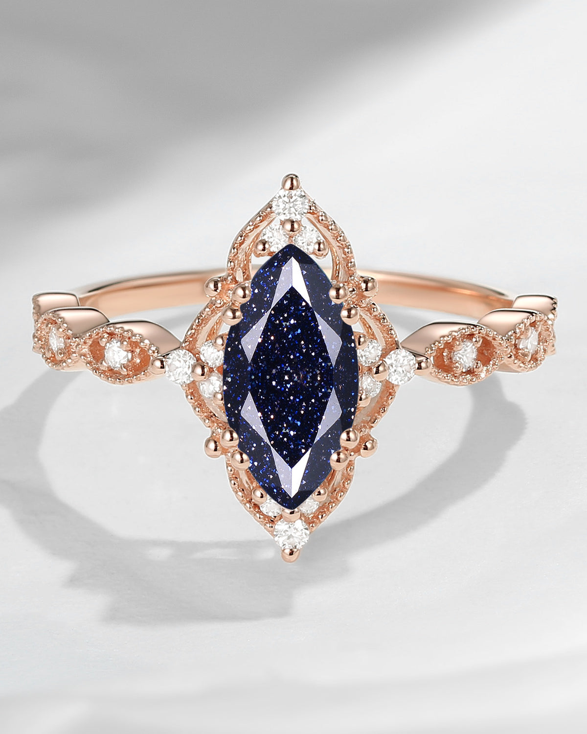 18K Unique Marquise Blue Sandstone Vintage Inspired Engagement Ring