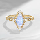 18K Unique Marquise Moonstone Vintage Inspired Engagement Ring