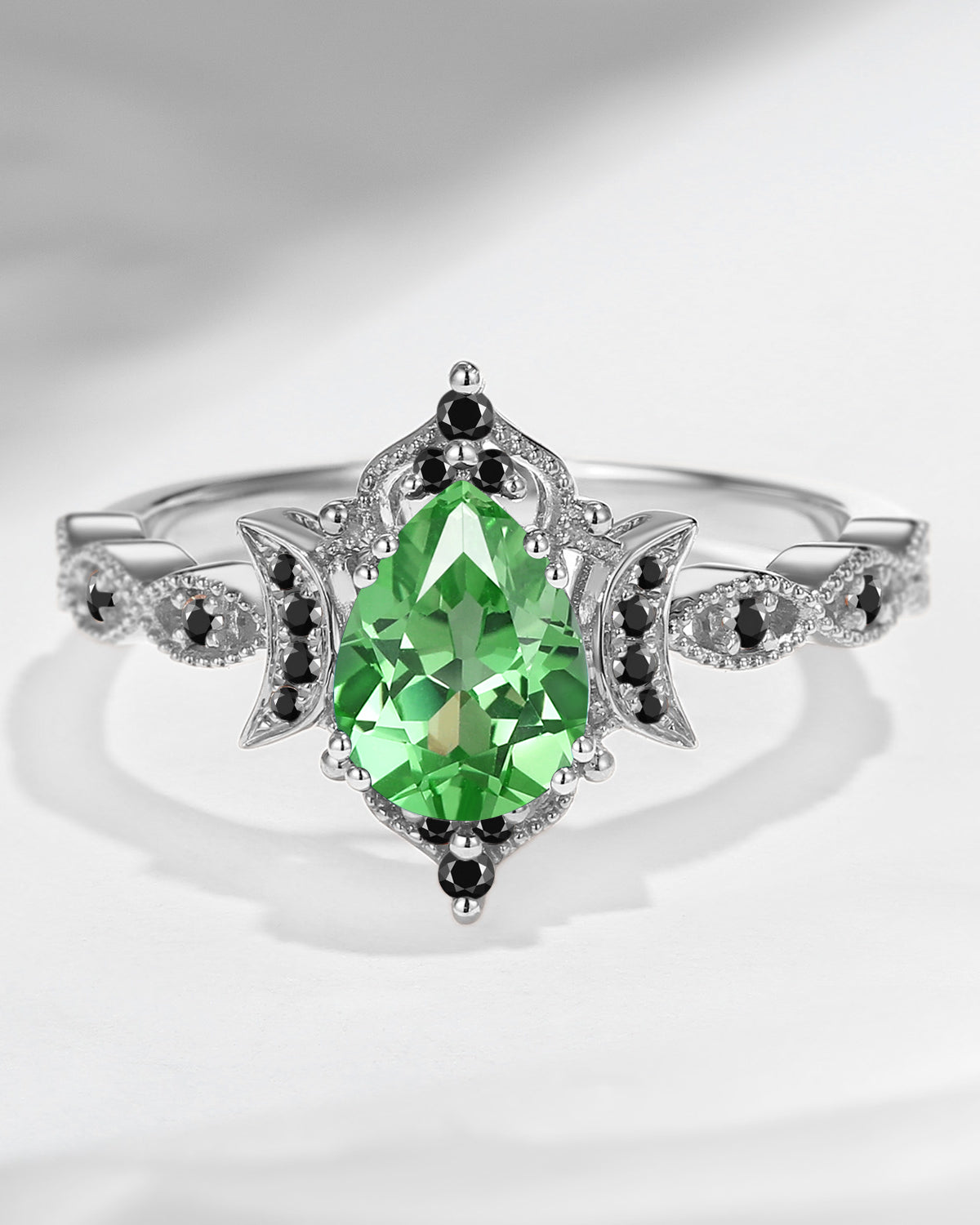 Crescent Moon | Unique Lab Tsavorite Engagement Ring In Pear Shape - Eclipse