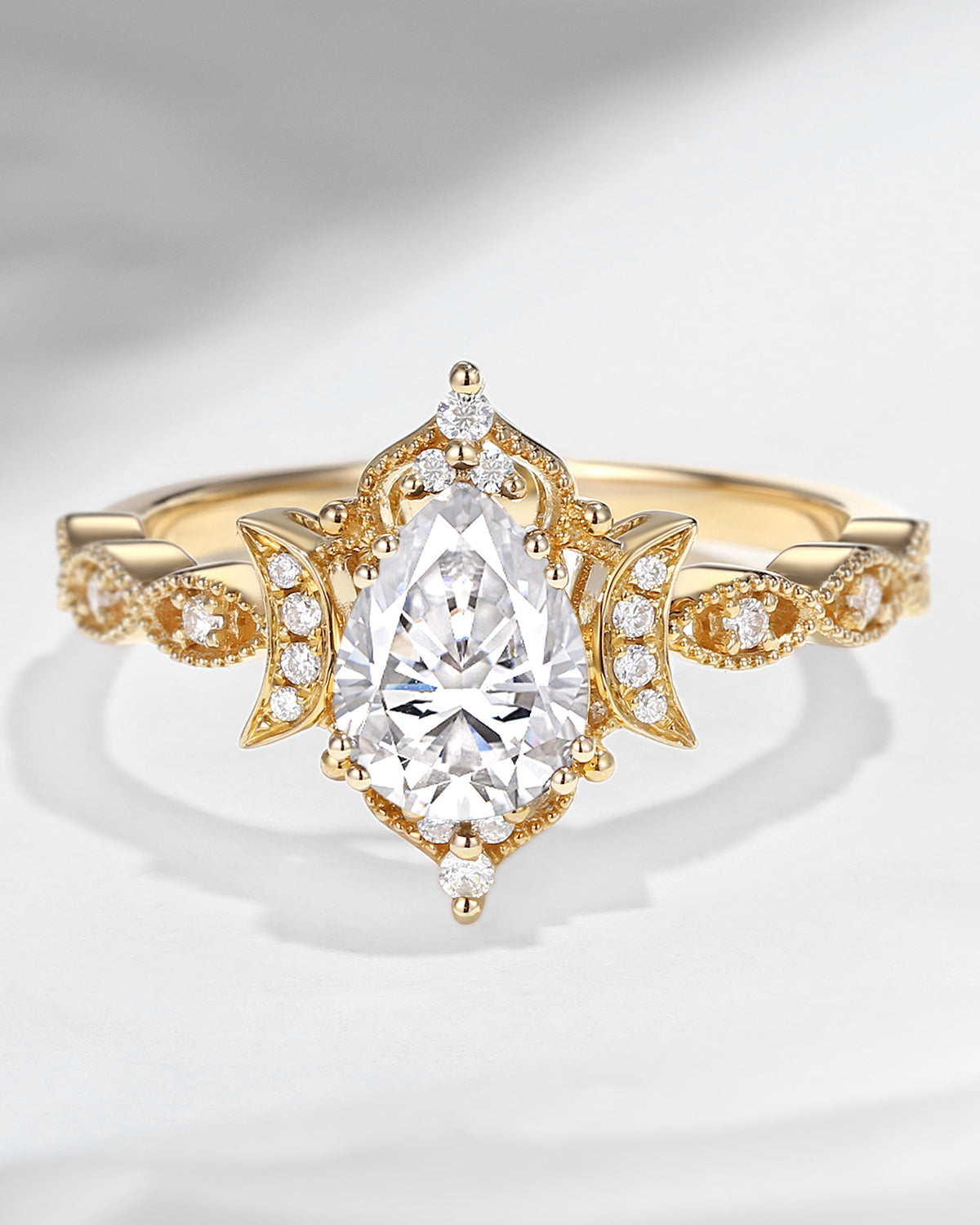 Crescent Moon | Unique Pear Shaped Moissanite Engagement Ring