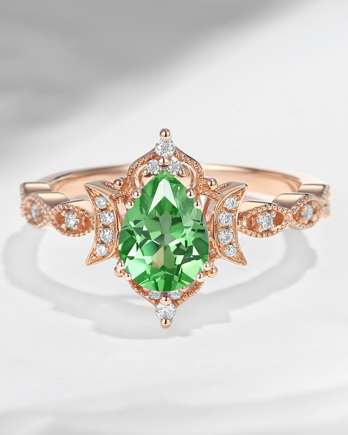 Crescent Moon | Unique Lab Tsavorite Engagement Ring In Pear Shape - Eclipse