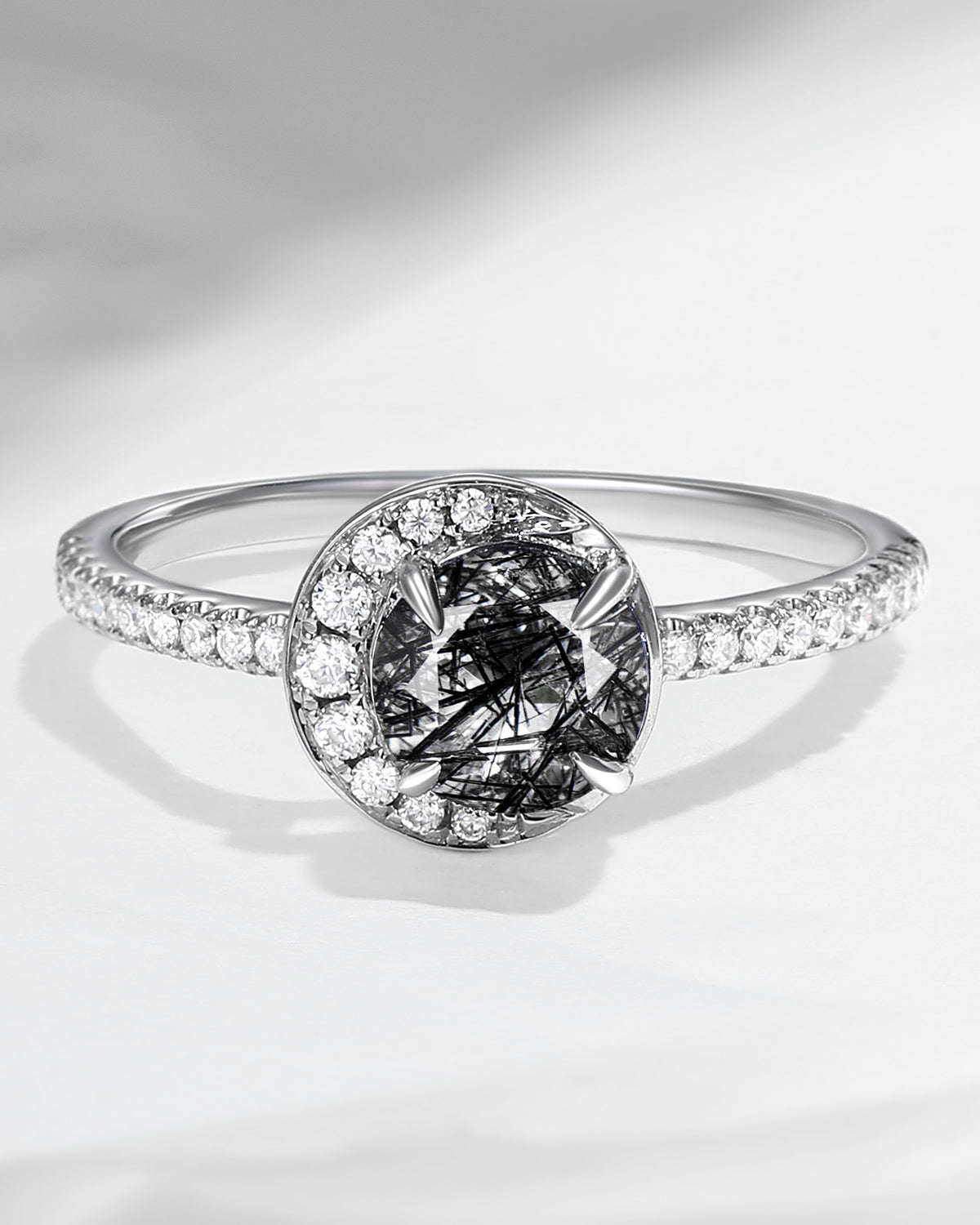 Crescent Moon | Unique Black Rutilated Quartz ‘Full Moon’ Engagement Ring