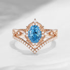 Oval Cut Vintage Inspired Blue Lab Diamond Bridal Set 2pcs