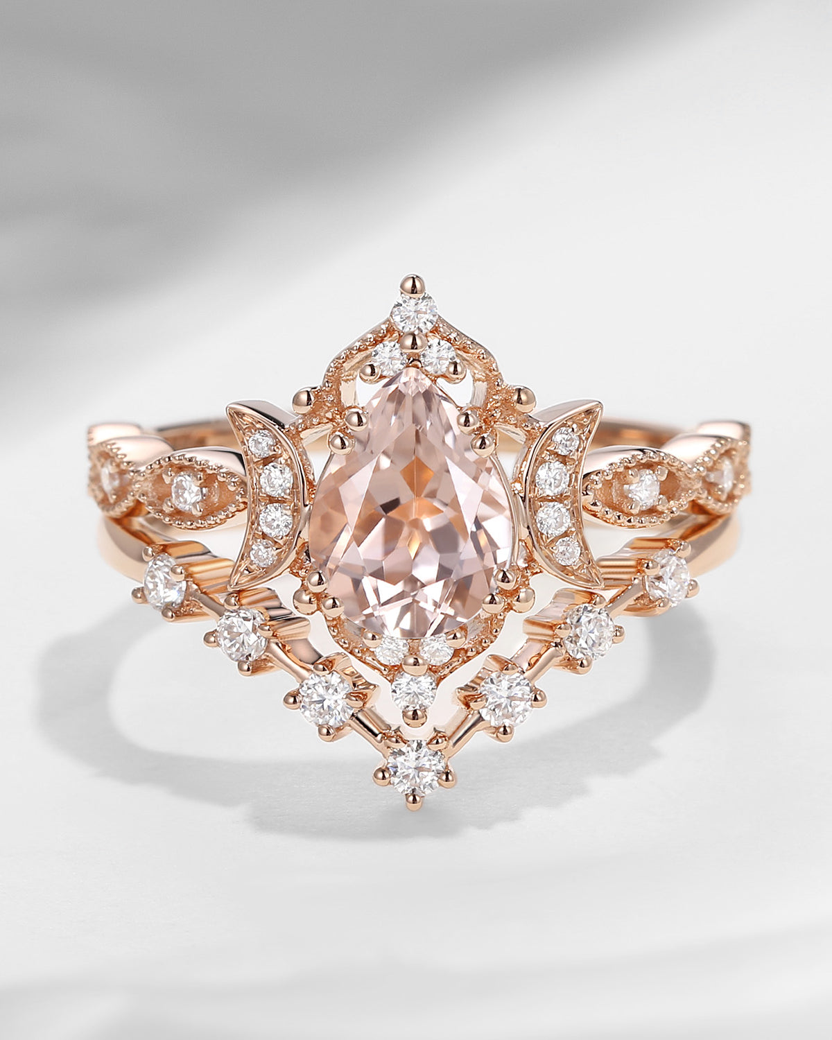 Crescent moon | 1ct Pear Shaped Morganite Engagement Ring