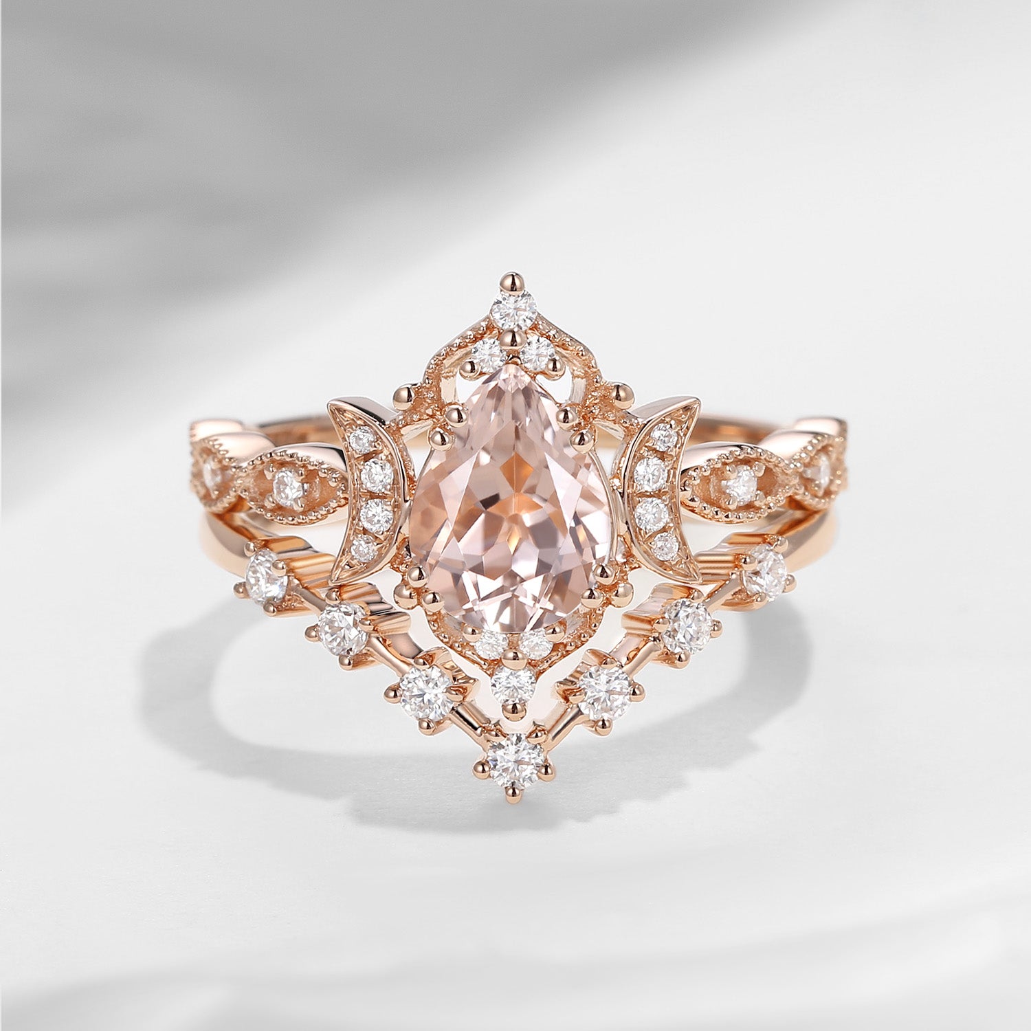 Crescent moon | 1ct Pear Shaped Morganite Engagement Ring