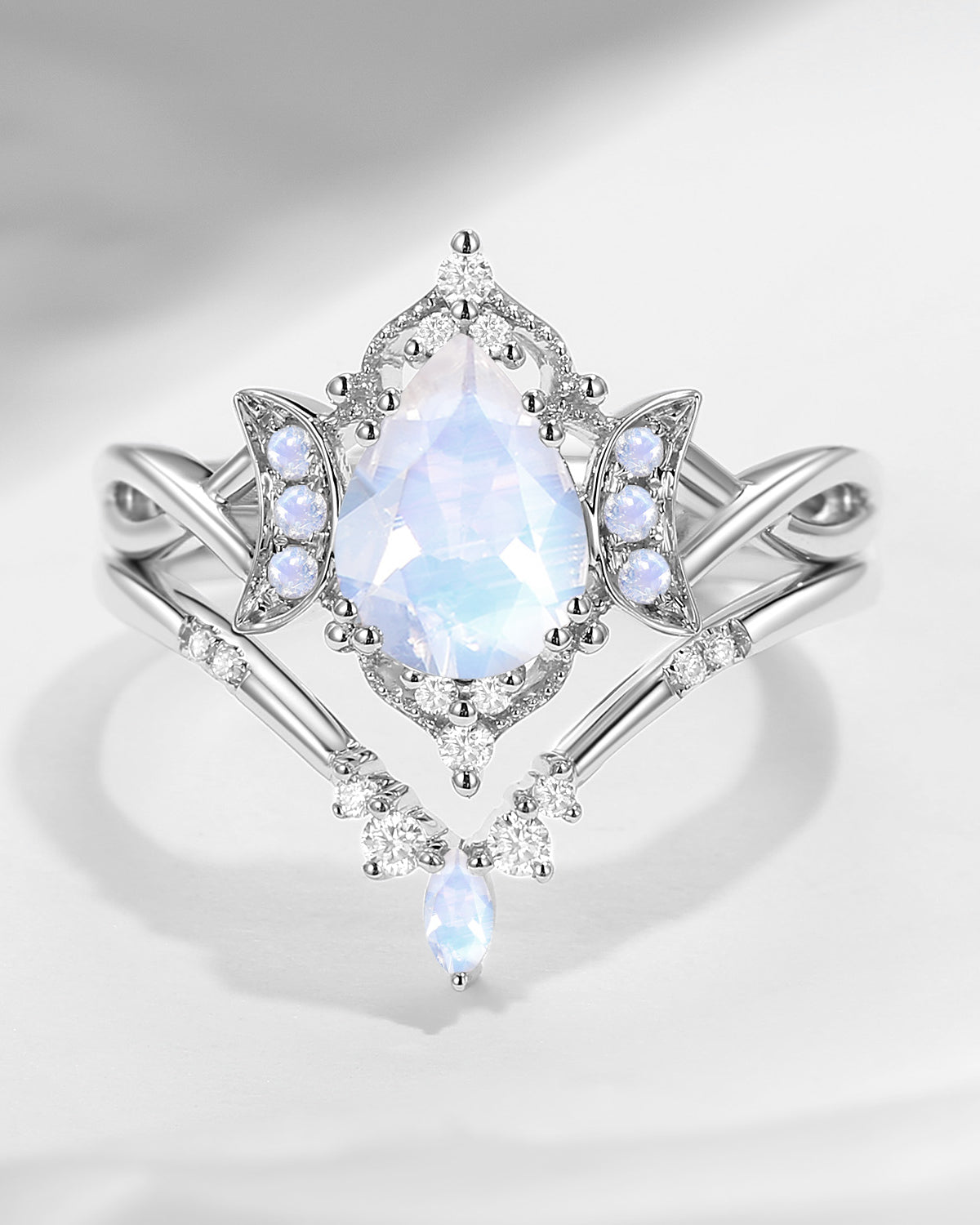 Crescent Moon | Infinity Moonstone Engagement Ring 2pcs