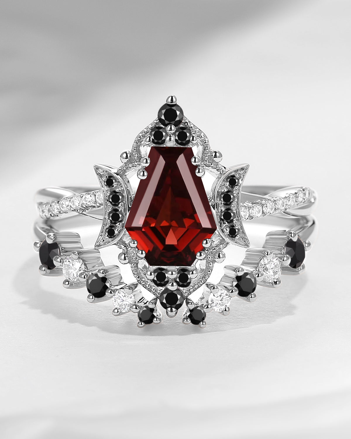 Crescent Moon | Coffin Cut Garnet Infinity Open Engagement Ring 2pcs - Infinity Galaxy