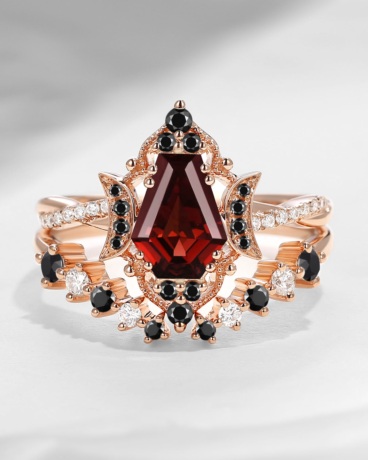 Crescent Moon | Coffin Cut Garnet Infinity Open Engagement Ring 2pcs - Infinity Galaxy