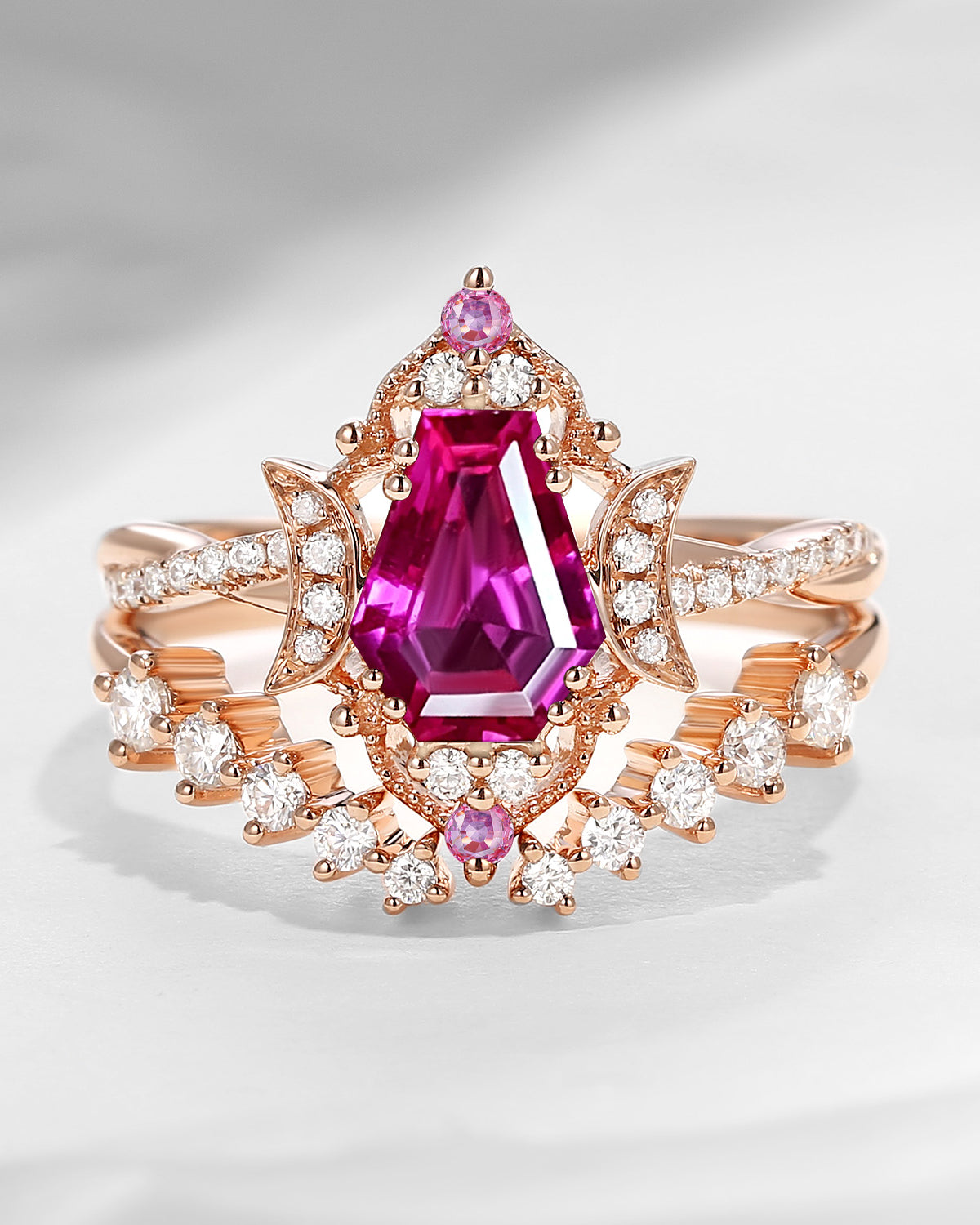 Crescent Moon | Coffin Cut Pink Sapphire Infinity Open Engagement Ring 2pcs - Infinity Galaxy