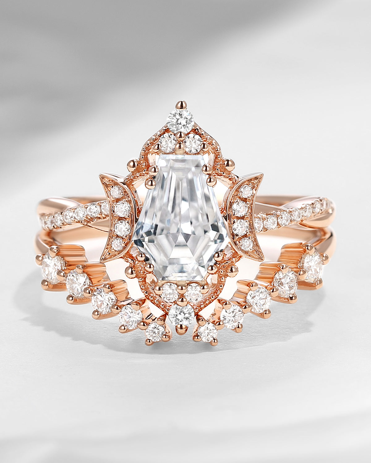 Crescent Moon | Coffin Cut Moissanite Infinity Open Engagement Ring 2pcs - Infinity Galaxy