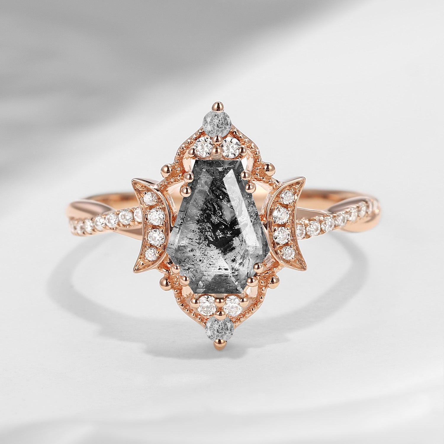 Crescent Moon | Coffin Cut Herkimer Diamond Infinity Galaxy Engagement Ring
