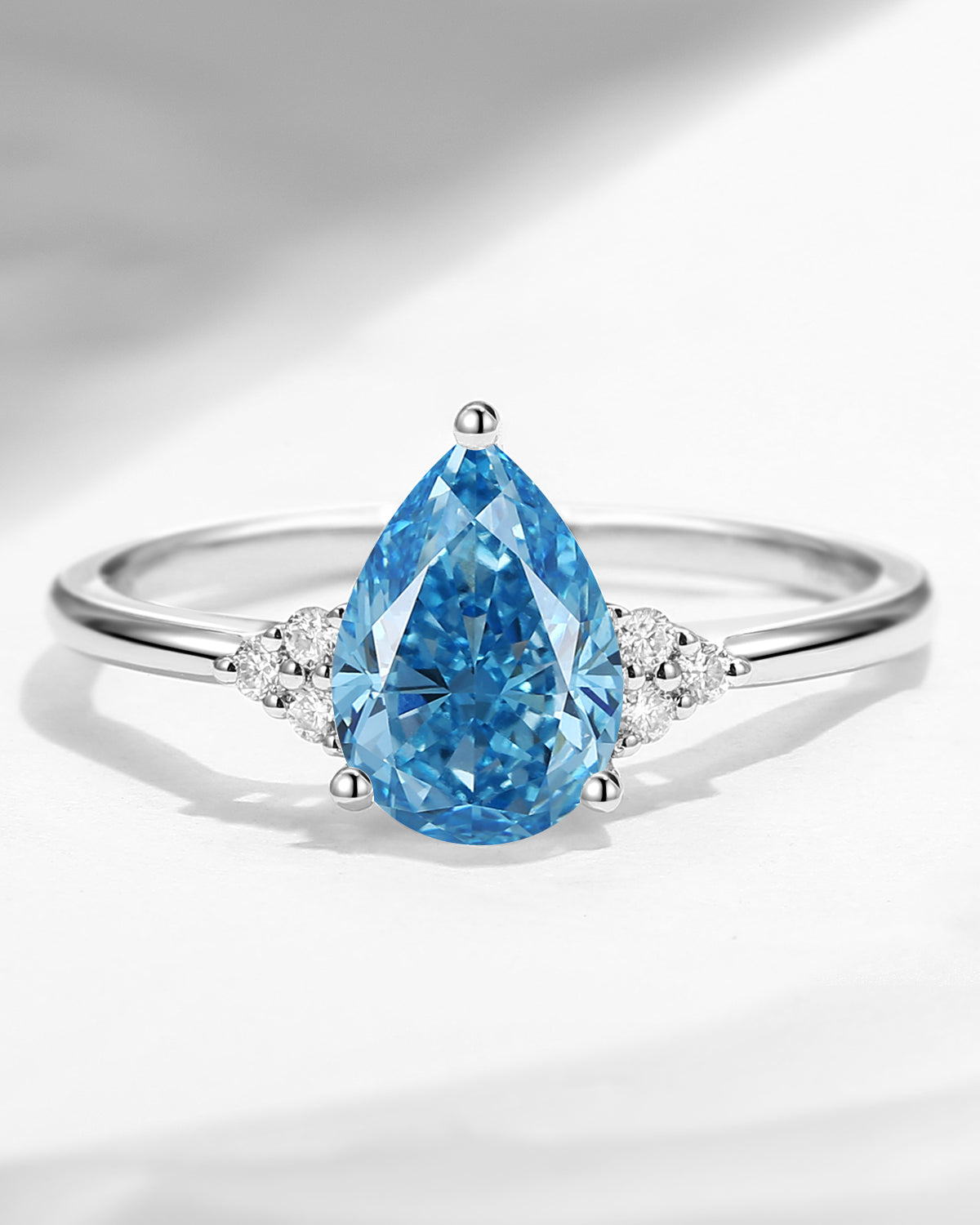 Pear Cut Classic Cluster Blue Lab Diamond Engagement Ring