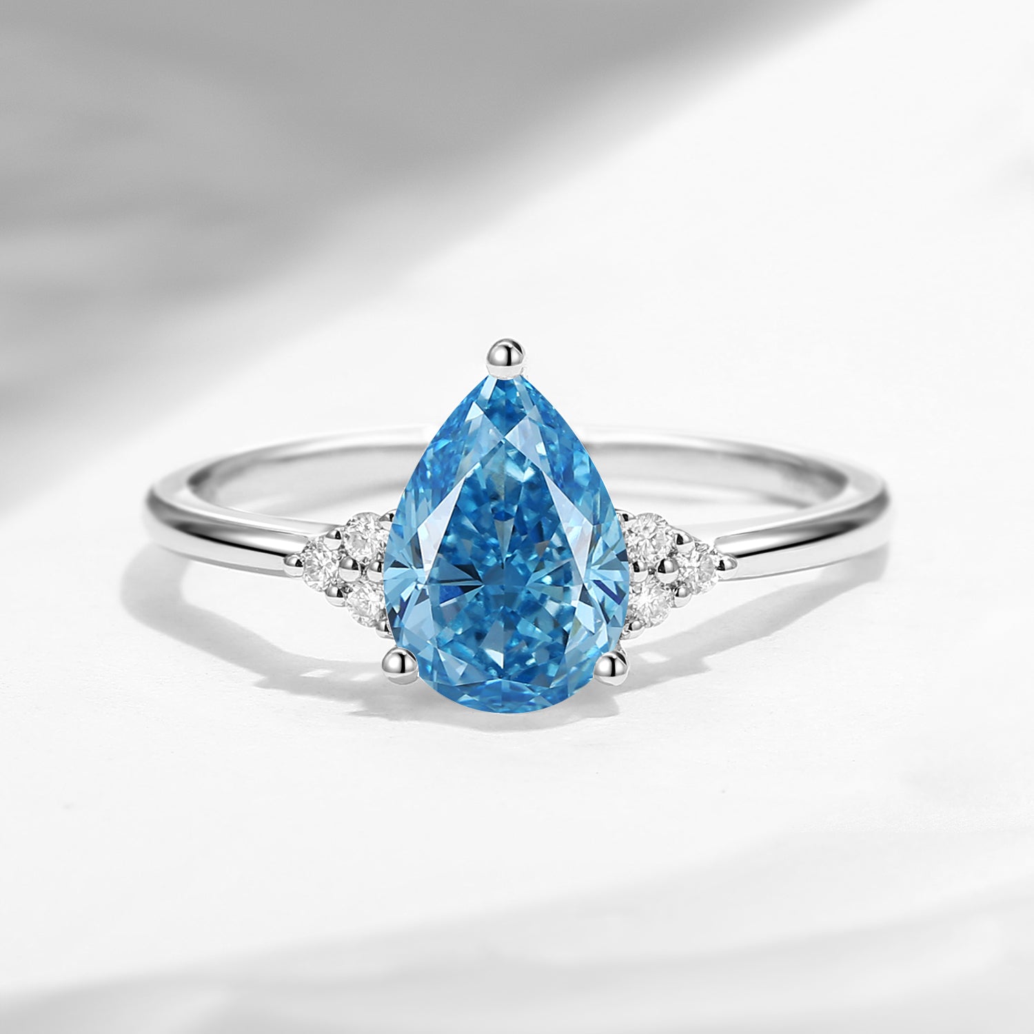 Pear Cut Classic Cluster Blue Lab Diamond Engagement Ring
