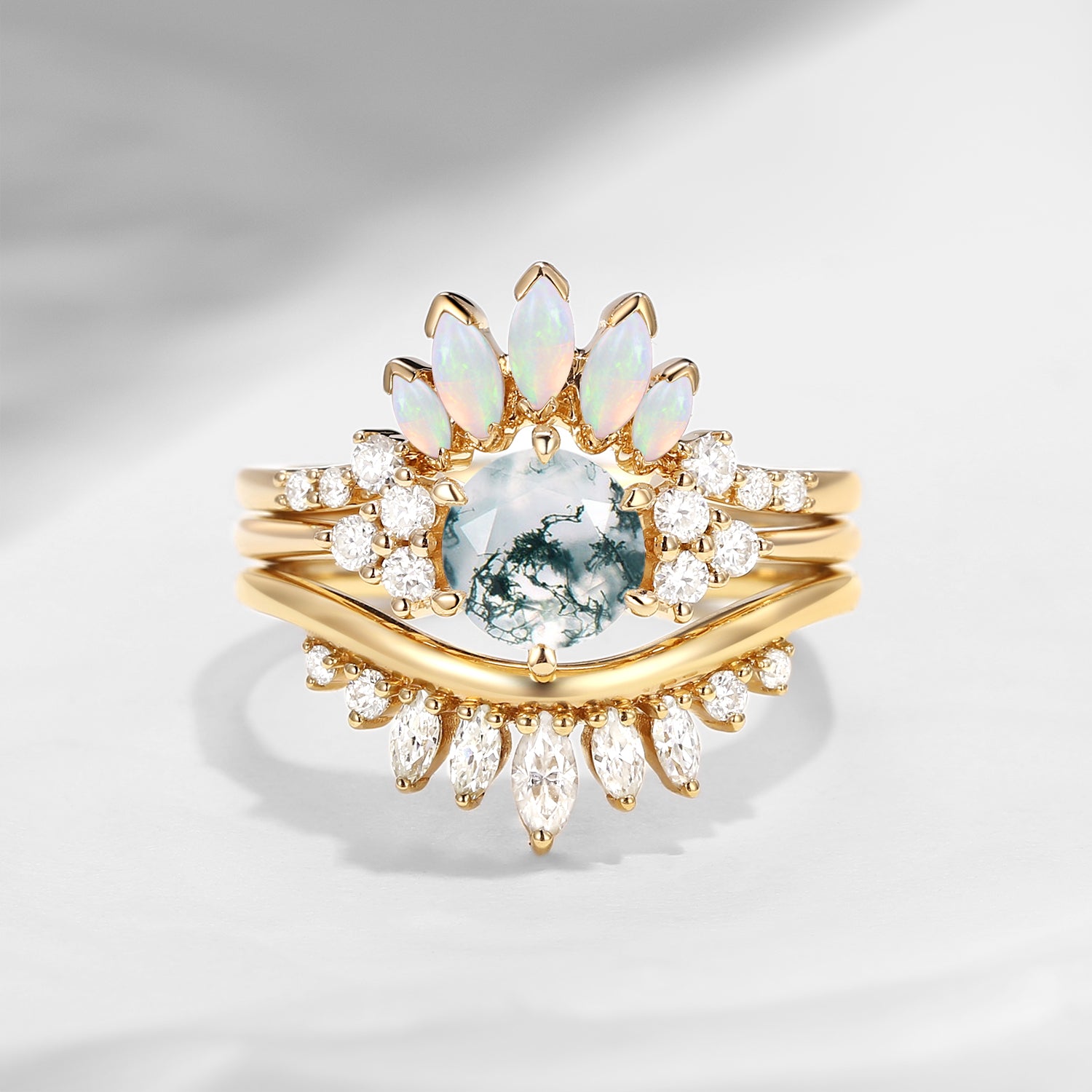 Bette‘s Eyes | Moss Agate Engagement Ring Set 3pcs