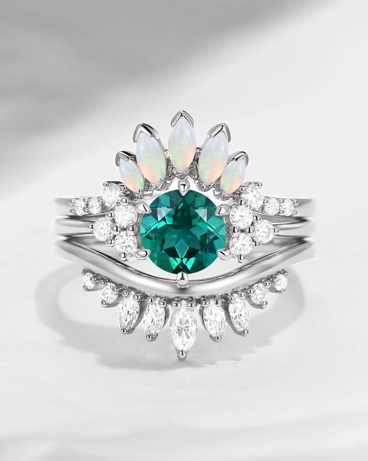 Bette‘s Eyes| Lab Emerald Engagement Ring Set 3pcs