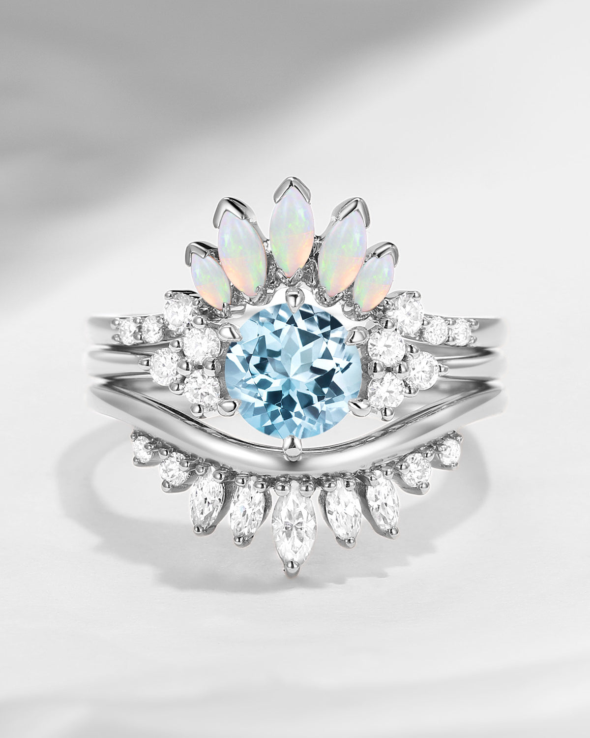 Bette‘s Eyes| Aquamarine Engagement Ring Set 3pcs
