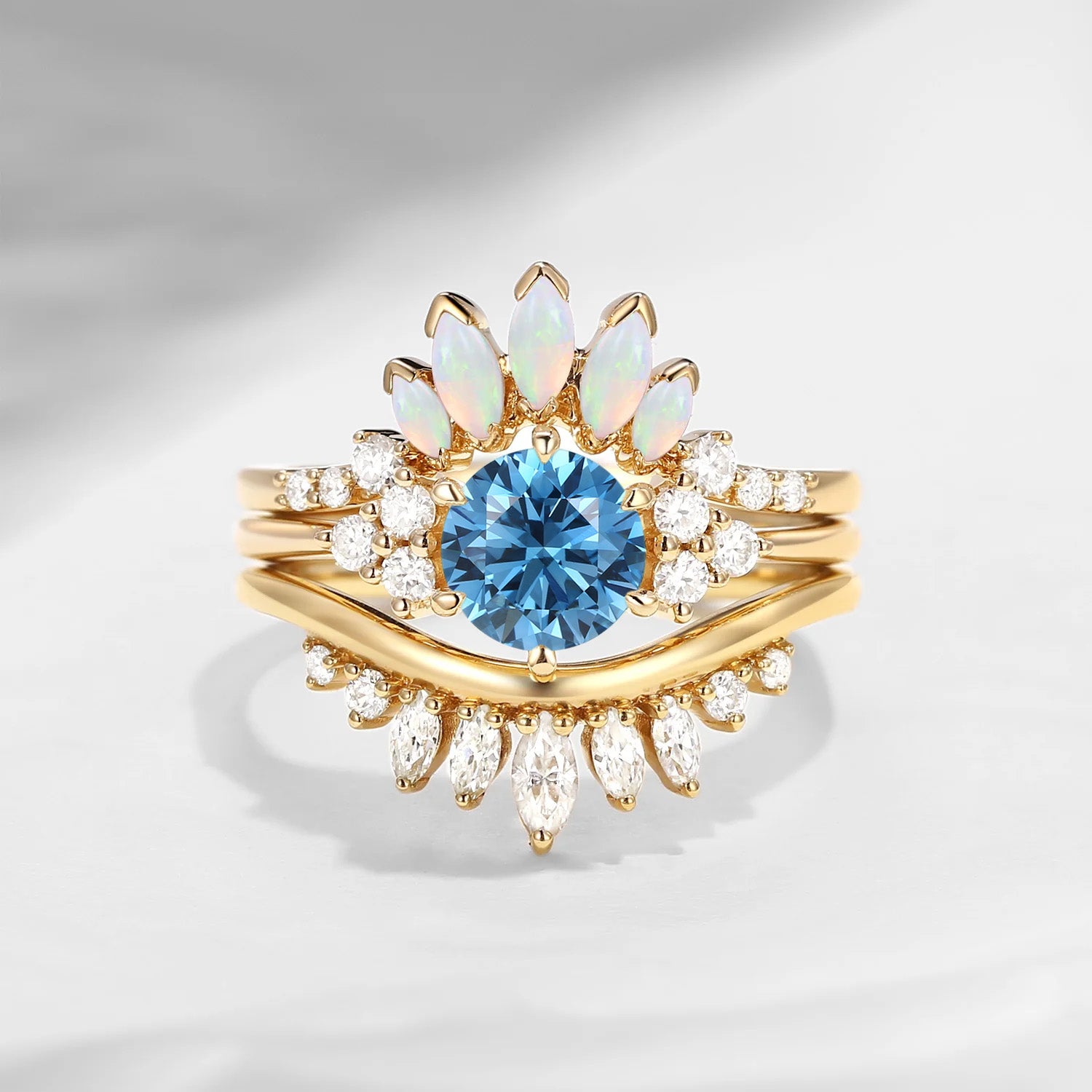 Bette‘s Eyes | Blue Lab Diamond Engagement Ring Set 3pcs
