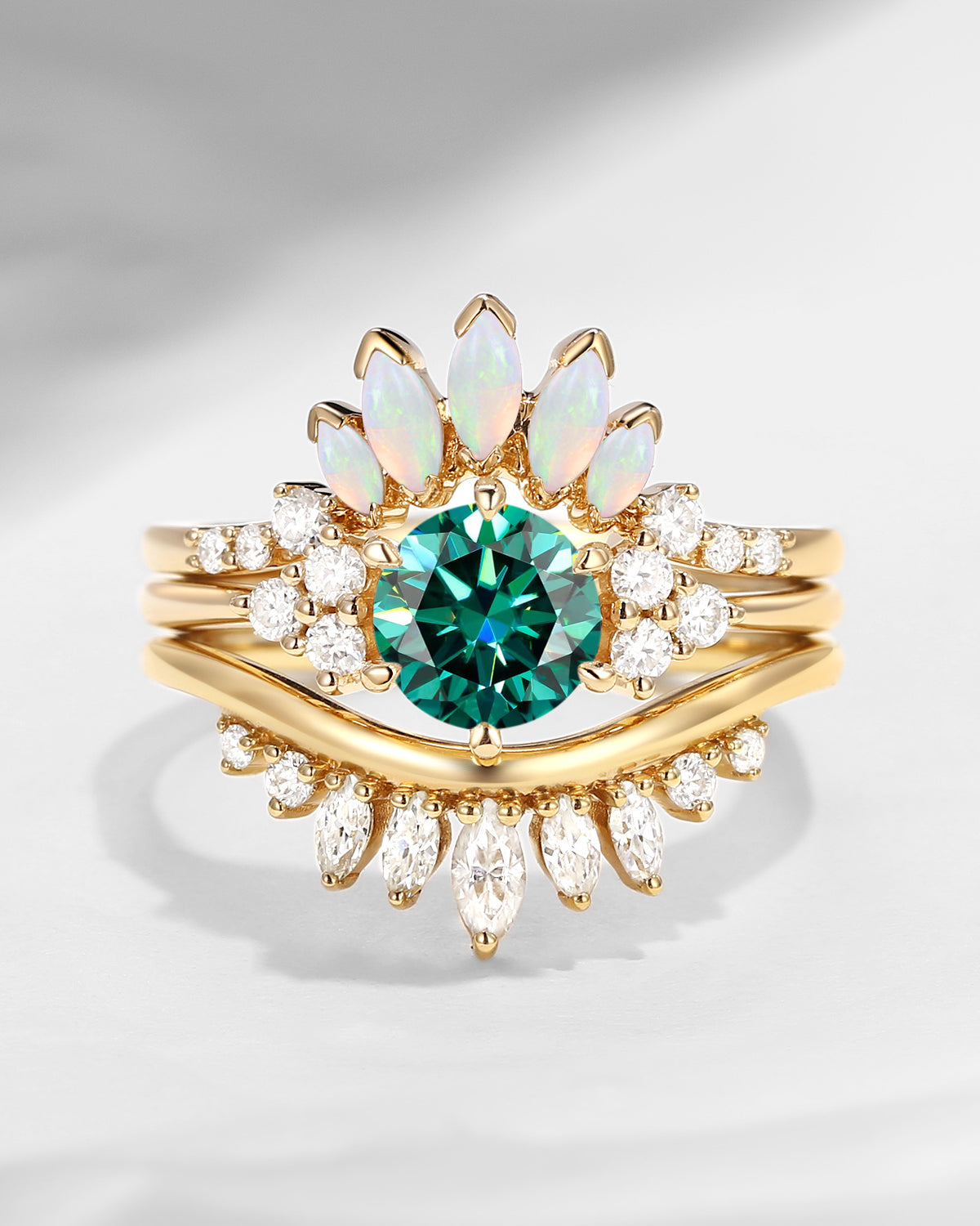 Bette‘s Eyes| Green Moissanite Engagement Ring Set 3pcs