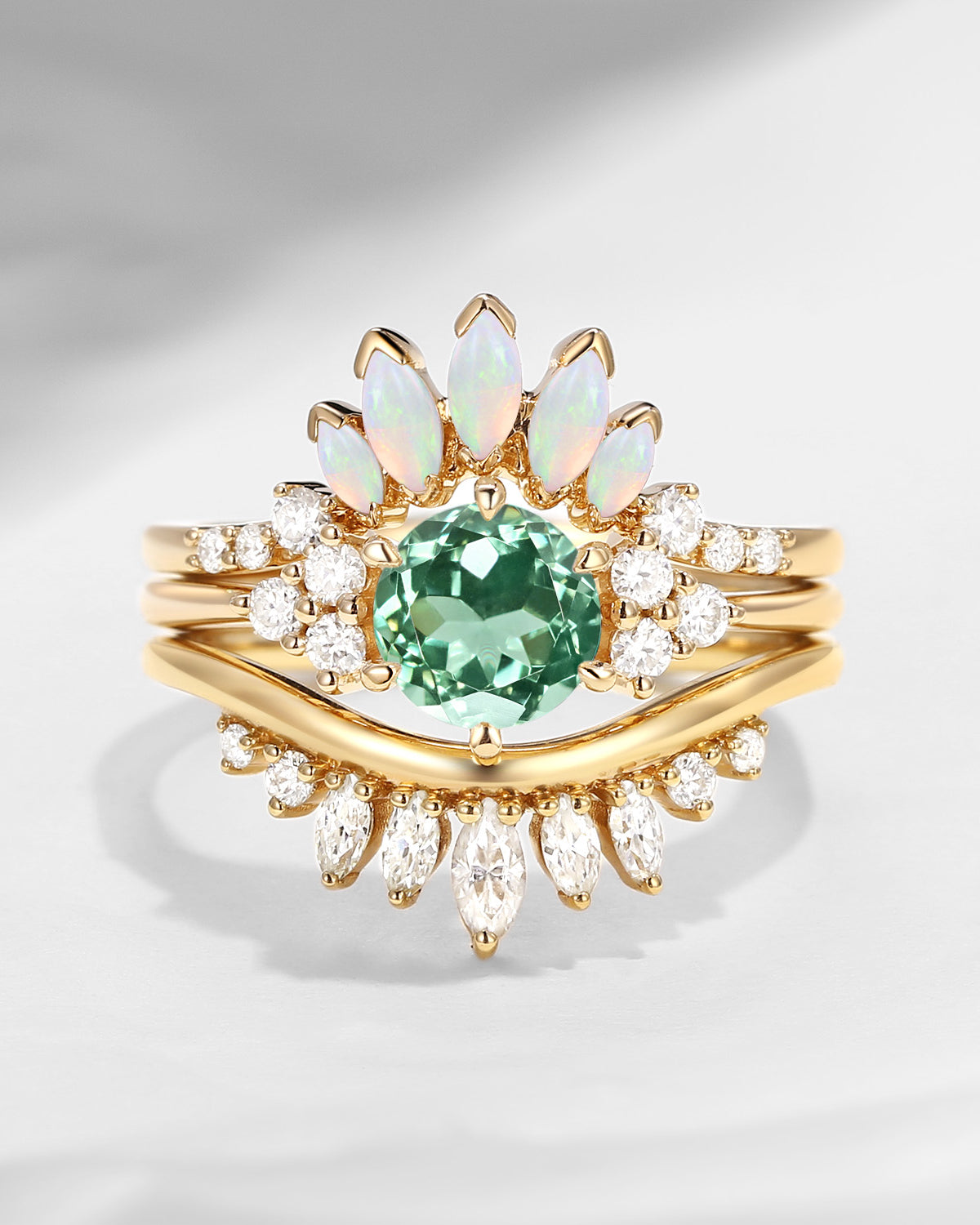 Bette‘s Eyes| Green Amethyst Engagement Cluster Ring Set 3pcs