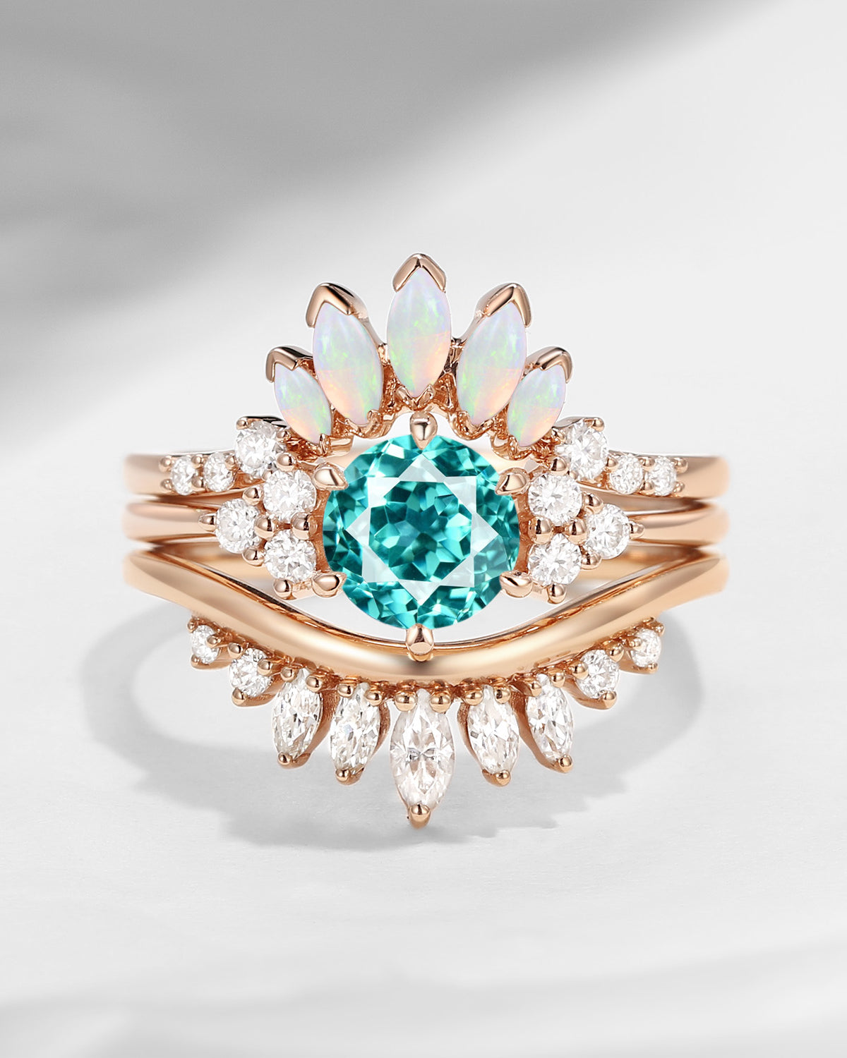 Bette‘s Eyes| Lab Paraiba Engagement Ring Set 3pcs