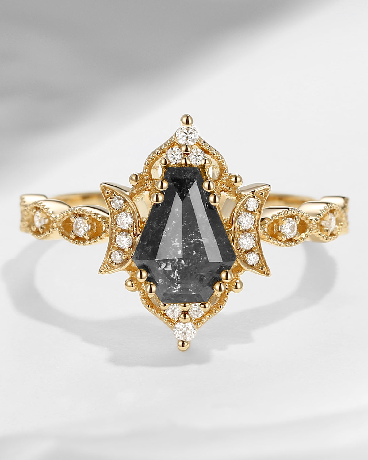 Coffin Cut Salt & Pepper Diamond Ring