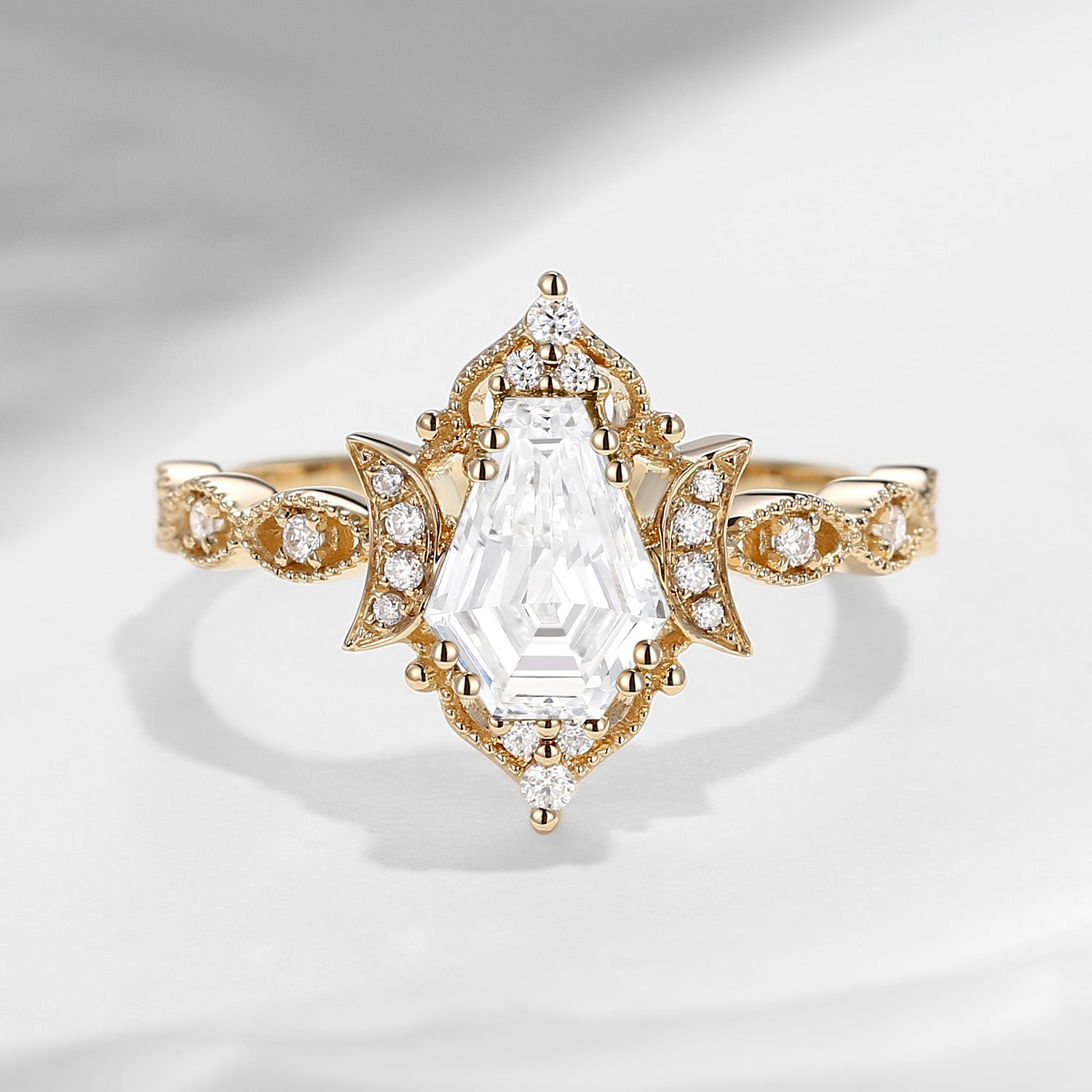 Crescent Moon | IGI Certified Coffin Cut Lab Diamond Milgrain Engagement Ring - Till Death Do Us Part