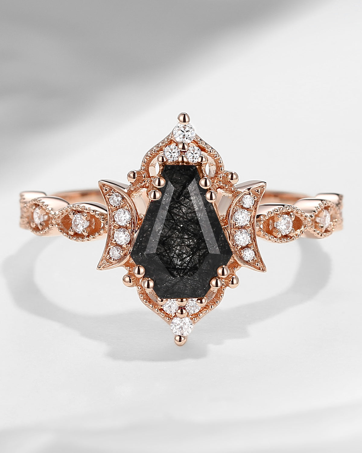 Coffin Cut Black Rutilated Quartz Ring