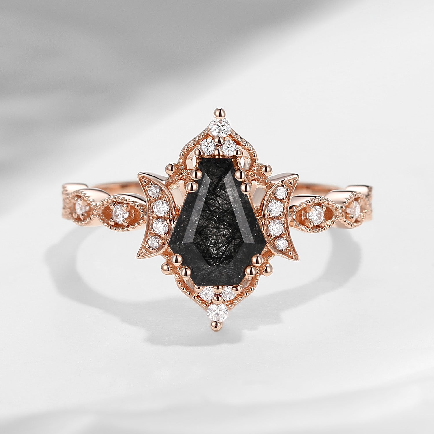 Coffin Cut Black Rutilated Quartz Ring