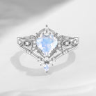 Crescent Moon | 1.5ct 18K Heart Shaped Moonstone Engagement Ring Set 2pcs - Luna