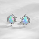 Crescent Moon Vintage Pear Cut Natural Opal Earrings