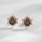 Crescent Moon Vintage Pear Cut Black Rutilated Quartz Earrings