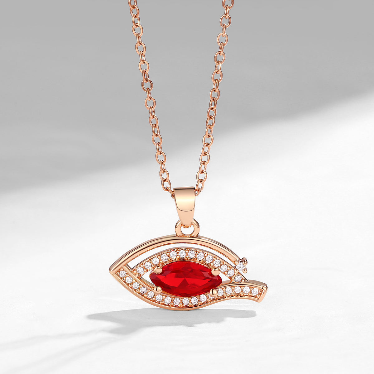 Marquise Lab Ruby 'Burning Red' Eye Necklace StarlandUS