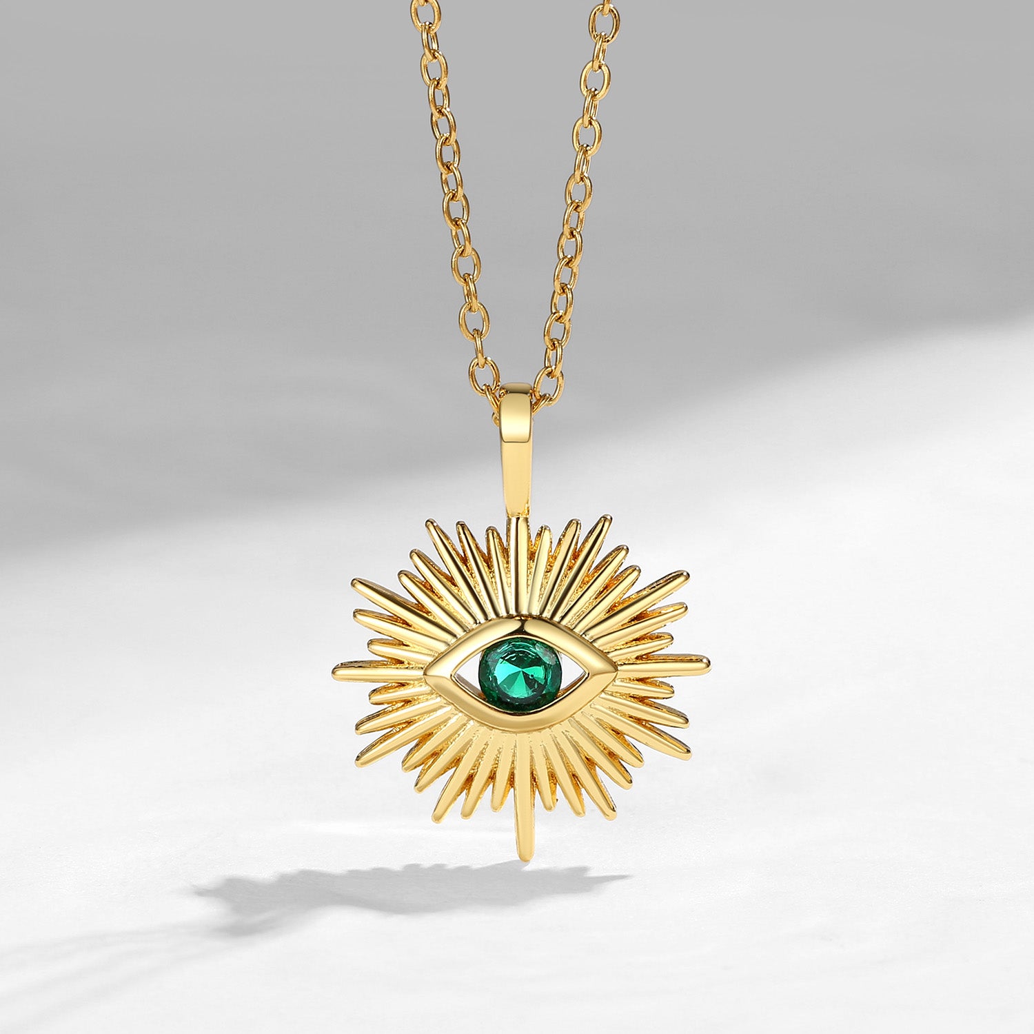Round Cut Lab Emerald Devil's Eye Necklace