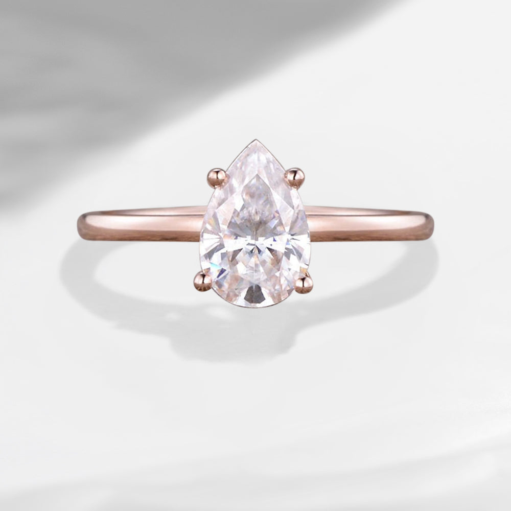 1.0-2.0ct Pear Cut Lab Diamond Solitaire Engagement Ring