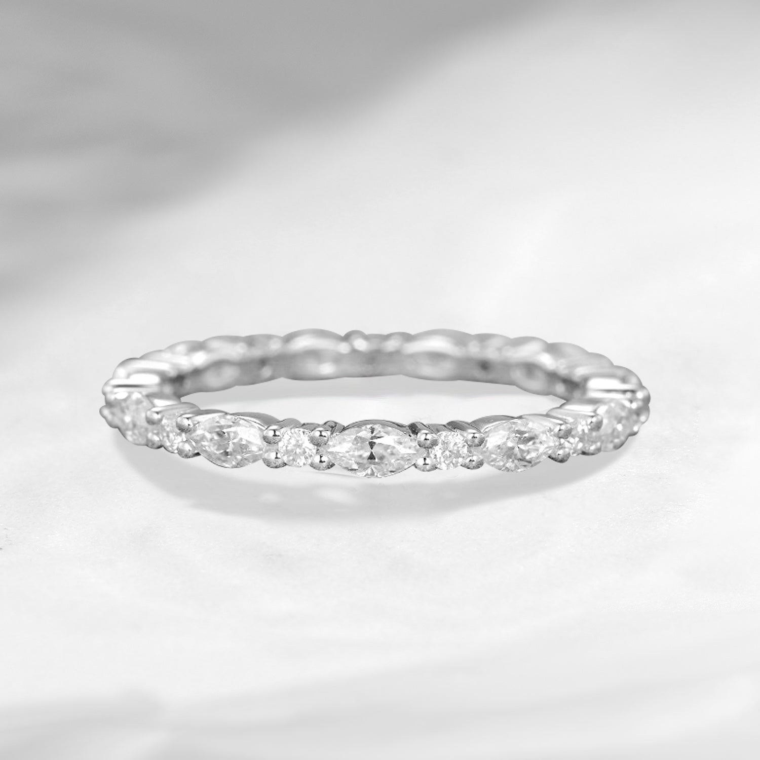 White Gold Marquise Moissanite Wedding Band