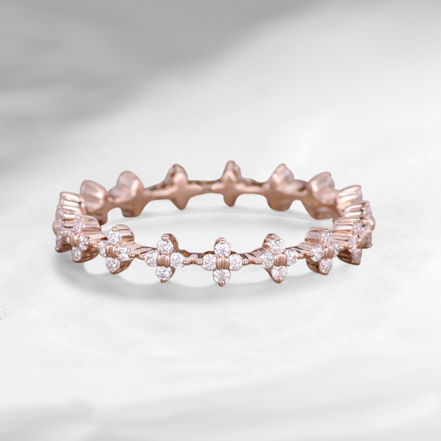 Moissinate Flower Wedding Band