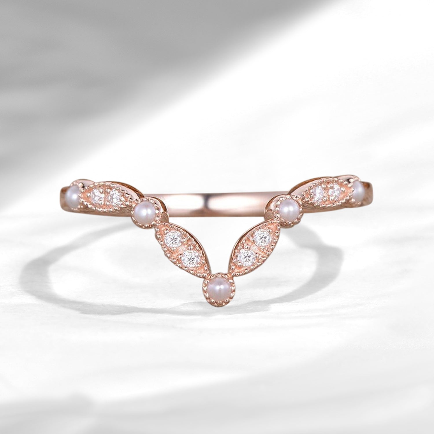 Natural Pearl Chevron Wedding Band